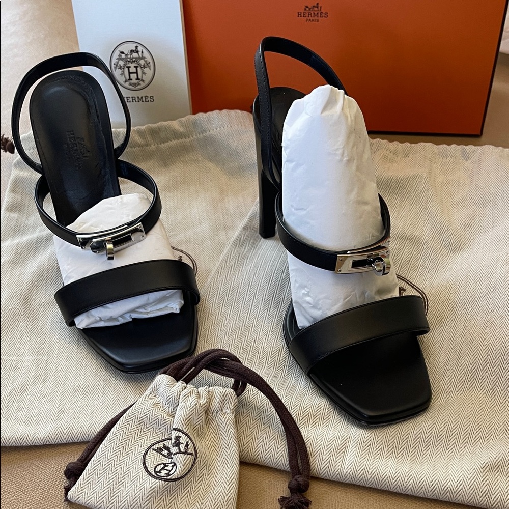 Hermes Authentic Black Leather Heels